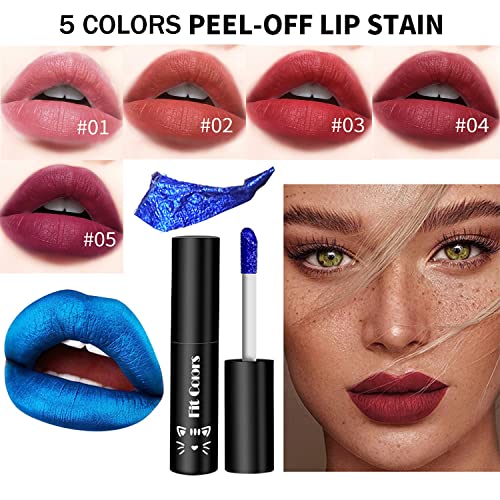 5 Pcs Lip Stain Peel Off, Matte Lip Gloss Kit Long Lasting Waterproof, Non-Stick Cup Peel Off Lip Stain For Women Girls Makeup Liquid Lipstick #TOP1