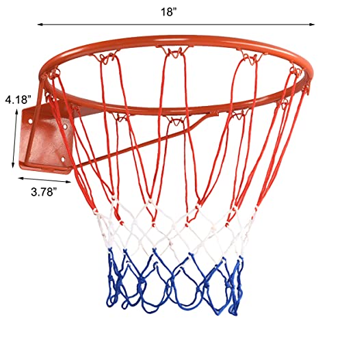 GYMAX Basketball Rim, 15/18 inch Basketball Rim Replacement with All-Weather Net, Basketball Hoop Replacement Rim Outdoor/Indoor for Wall Door Mounted (Red, 18\")
