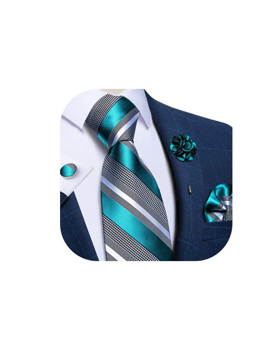 Silk Ties for Men Necktie and Lapel Pin Brooch Set Formal Woven Paisley Plaid Striped Solid Tie Wedding Party