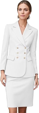Womens Business Suit 2 Pieces Solid Blazer Skirt Slim Fit Lady Suit Set for Office Work