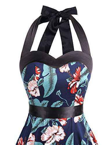 Image of DRESSTELLS Women's Vintage 1950s Cocktail Dress, Retro Tea Party Halter Swing Dresses