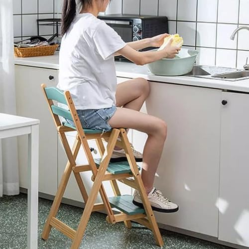 Sedia pieghevole in legno a 3 gradini, sgabello portatile leggero con ampi gradini, portata 150 kg, scaletta multifunzione per casa e ufficio, design salvaspazio, ideale per biblioteca e esposizione