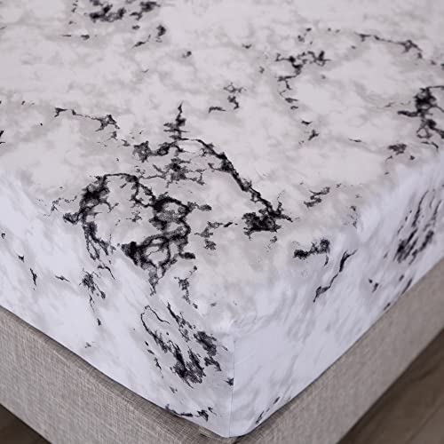 Mag Marble Bed Sheet, 4Pc Black White And Gray, Queen Size Modern Pattern Printed Bedding Sheet Set With 1 Top Flat & 1 Fitted Sheet With 2 Pillowcases thumb #3