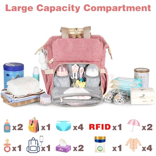 Nappy Changing Bag, Diaper Bag Backpack, Baby Diaper Bag for Mom, Travel Baby Bags Backpack for Women, Insulated Pockets Portable Toddler Diaper Bag with USB Charging Port, RFID Anti-Theft Pocket - Image 3