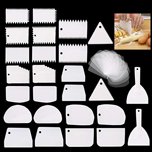 TOPZEA 36Pcs Plastic Cake Scraper, Dough Scraper Cutter Bench Scraper Bowl Scraper Multi-shape Cake Icing Scraper Cake Fondant Smoother Cream Comb Scraper for Baking, Dough, Cake Decorating Tool