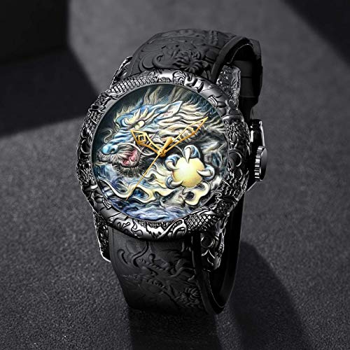 Mastop Men's Fashion Big Dial Watches 3D Sculpture Dragon Luxury Men Quartz Watches Exquisite Creative Watch #TOP5
