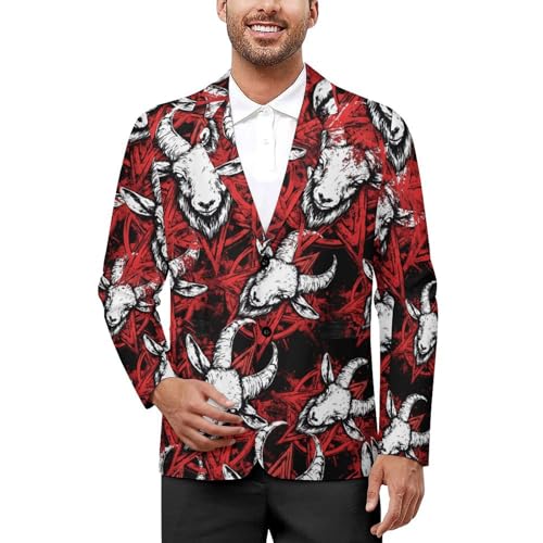 Pentagram with Demon Baphomet Satanic Goat Men's Slim Suit Long-Sleeve Prom Tuxedo Classic Two Button Business Jacket