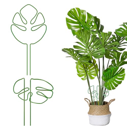 LUMOOM Alocasia Monstera Lot de 2 tuteurs en aluminium pour plantes d'intérieur avec design en feuilles Idéal pour la croissance des plantes d'extérieur et des supports de tronc (vert)