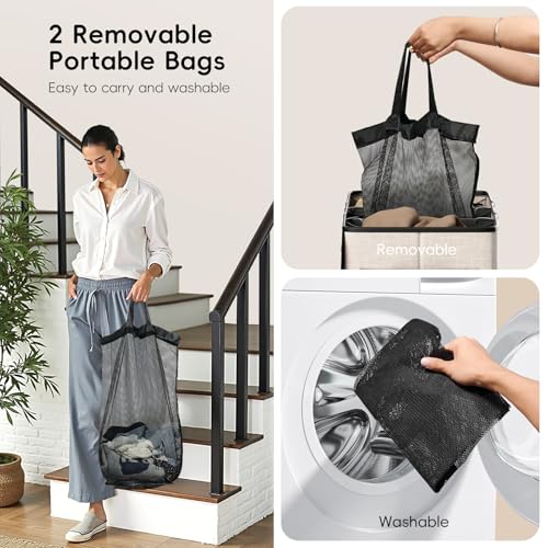 Image of 150L Double Laundry Hamper With Lid, Large Clothes Hampers with Removable Bag, Laundry Hamper 2 Section for Bathroom, Bedroom, Laundry Room, Dorm