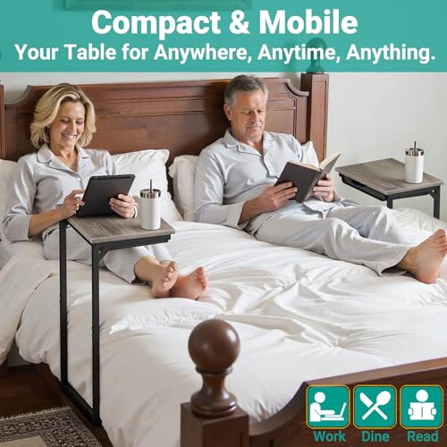 YEASHEIN C Shaped End Table with Cubby, Reinforced Base Small Couch Tables That Slide Under, 27”H C Table for Sofa, TV Tray Table for Eating, Couch Side Table for Small Spaces, Living Room, Bedroom - Image 5