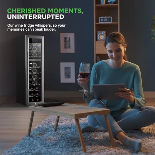 Image of Nutrichef 27 Bottle Wine Fridge | Dual Zone Wine Chiller | Adjustable Temperature 41F to 64F | Ultra Quiet Operation | Wine Cooler For Home, & Office | Free Standing 43x11x23 IN (Black)