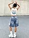 Girl's Jean Shorts with Bowknot Vintage Wash Cute Y2K Mid Waist Baggy Denim Shorts Trendy Teen Girls Fashion