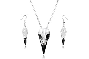QLYOVWE Gothic Raven Skull Necklace Earrings Sets for Women