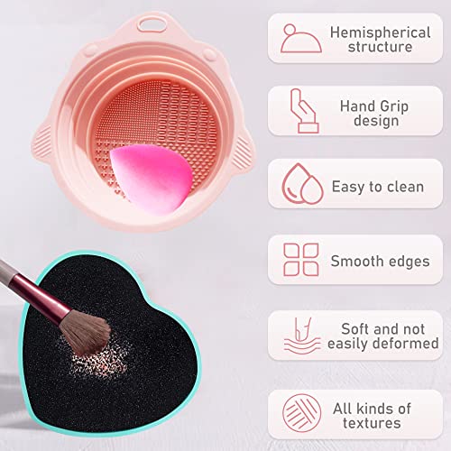2Pcs Brush Cleaning Mat, Silicone Makeup Cleaning Brush Scrubber Mat Portable Washing Tool Cosmetic Brush Cleaner With Suction Cup For Makeup Brush,Powder Puff,Sponge #TOP3