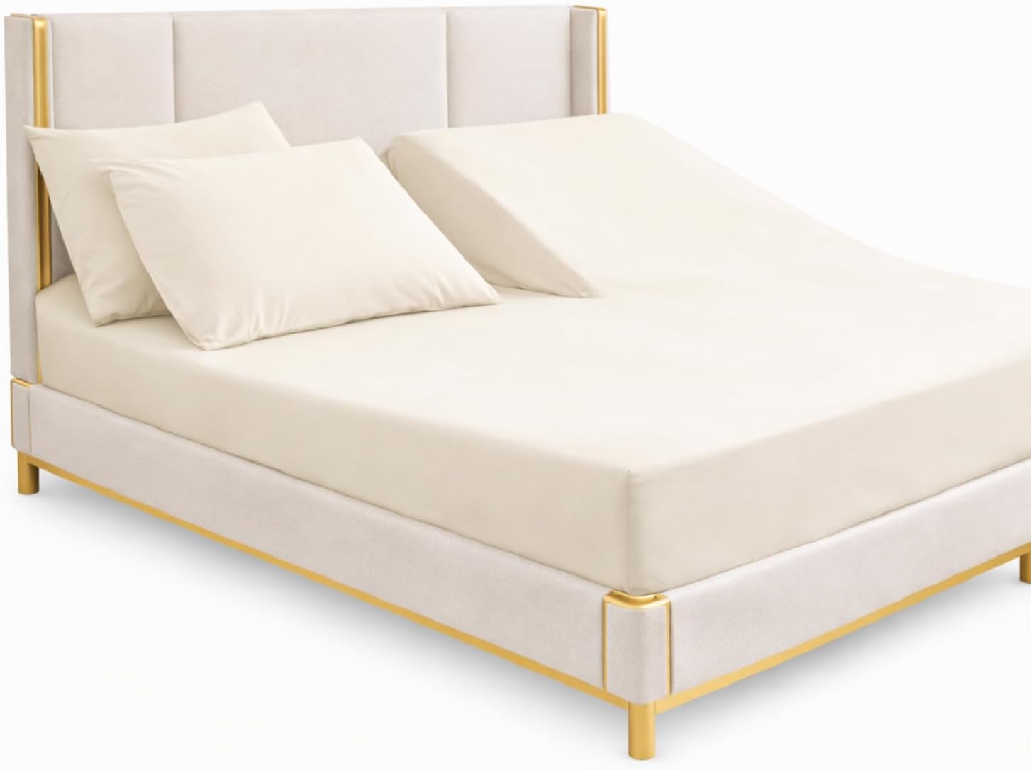 Split Fitted Sheet 600 Thread Count 100% Cotton for Adjustable Beds – 32” Split from Head, Flex Top King Size, Up to 18” Deep Pocket, Half Split Mattress Sheet Only (Ivory)