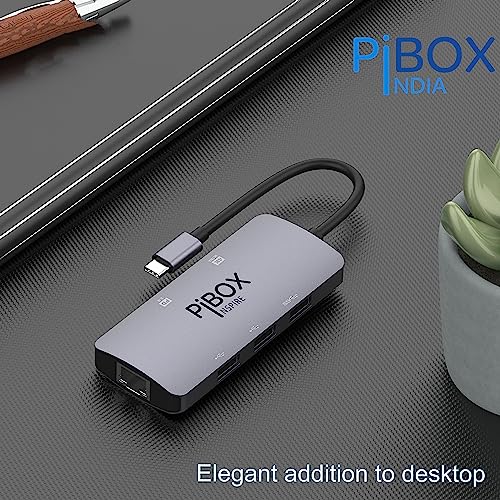 Image of USB C Hub Dock - PiBOX India 6 in 1 Aluminum Type C Adapter with HDCP Support 4K HDMI Port, Ethernet 100mbps RJ45 Port, USB 3.0 Port, USB-C Power Delivery, for Thunderbolt Devices