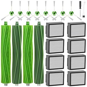 22 Stück Zubehör für iRobot Roomba i7 i7+ i3 i3+ i4 i4+ i6 i6+ i8 i8+ j7 j7+ E5 E6 E7 Saugroboter | Kompatibles Ersatzteile Set mit 4X Hauptbürsten, 8 Filtern, 8 Seitenbürsten