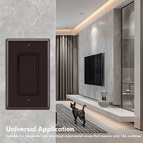 Decora Light Switch, Single Pole Paddle Rocker Residential Grade 3 Wires Grounding Screw 15A 120V/277V Ul Listed Micmi Brown (Single Pole, With Wallplates 10 Pack) #TOP5