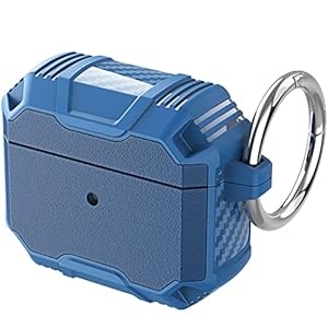 Beschermhoesje compatibel met AirPod 3e generatie, Airpods Case, beschermhoes, robuuste beschermhoes met sleutelhanger, LED frontaal zichtbaar, blauw