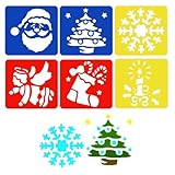 GHPKOTW 6 Stück wiederverwendbare Malvorlagen für Kinder, DIY Weihnachts-Schablonen Set, Kunststoff Schablonen zum Malen, Kreatives Zeichnen Handwerk