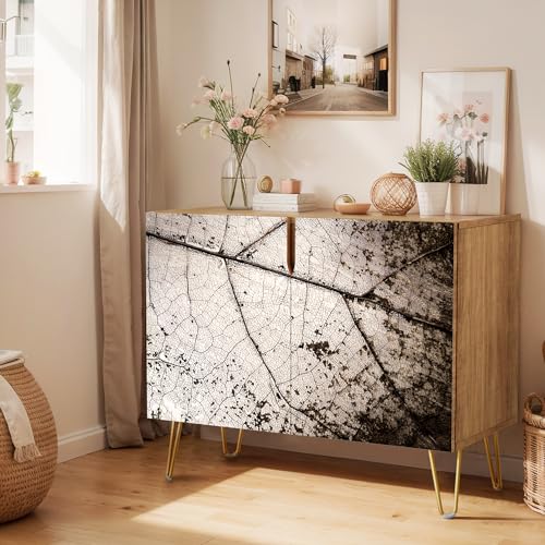 SIGNWIN Sideboard Buffet Cabinet, Kitchen Storage Cabinet with 2 Doors, Grunge Dark Forest Leaf Details, Cupboard Console Table for Dining Room - 35" L x 18" W x 29" H