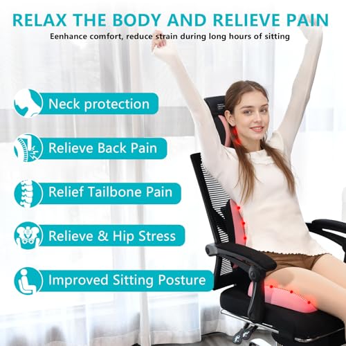 Image of FLORICH 3 PCS Seat Cushion for Carseat Lumbar Support Pillow Car Neck Headrest Pillows Memory Foam Gel Memory Foam Massage Point Seat Pads Pressure Relief Back Cushion for Office Chair(Light Pink)