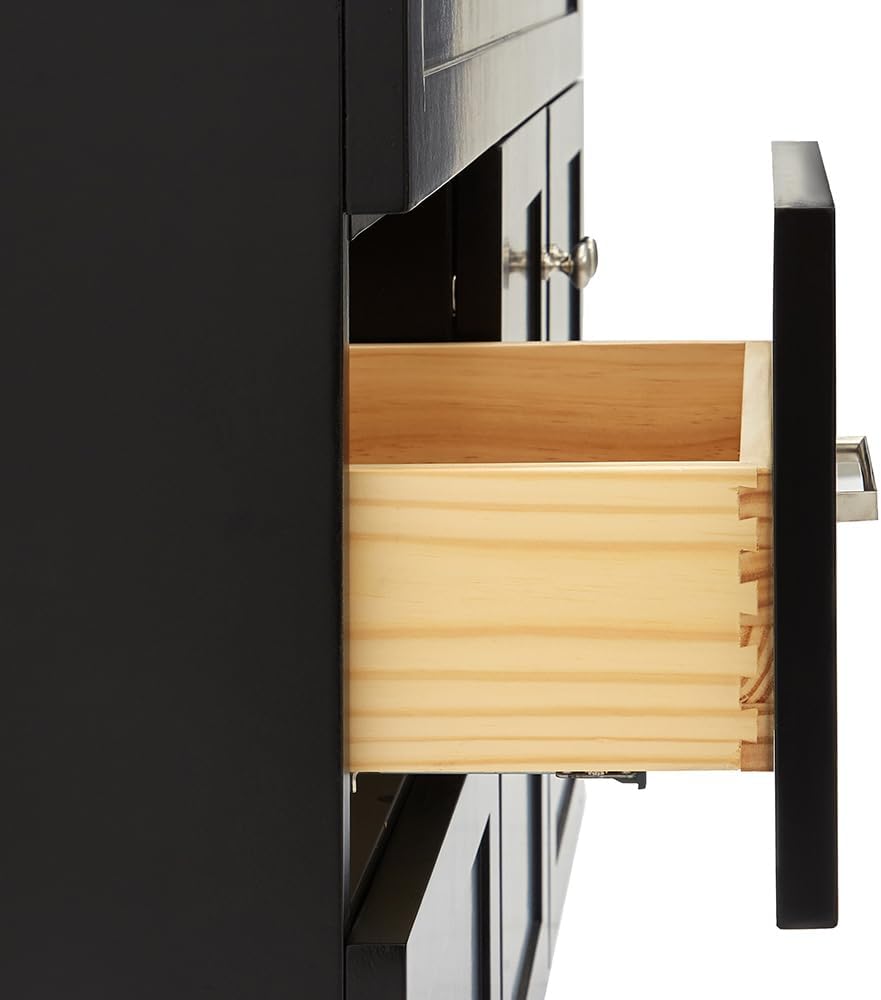 DKB Bradford 42" Black Single Bathroom Vanity with Rectangular Sink, 1.5" Edge Italian Carrara Marble Countertop, Solid Wood Frame, 2 Soft-Closing Doors, 2 Dovetail Drawers, Brushed Nickel