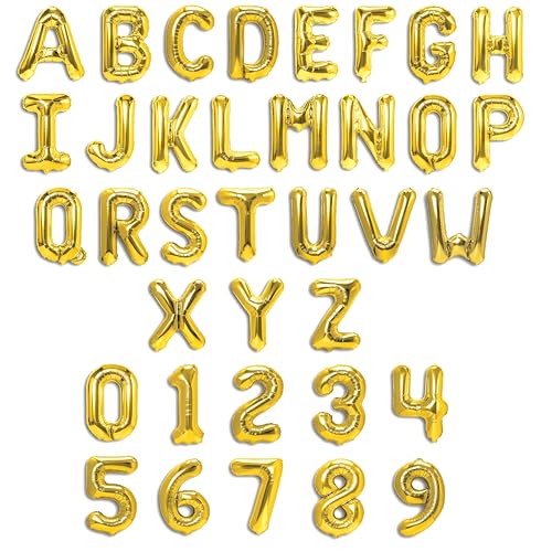 Pesonnaliser Ballons Lettres et Chiffres de 35CM en Dorés et Argenté, Combiner de 2 à 16 ballons Pour Les Anniversaires de Mariage ou Les Fêtes...