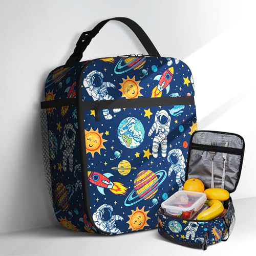 Astronaut Lunch Bag for Boys Insulated Reusable Astronaut Lunch Box Portable Waterproof Leakproof Lunch Tote Bag Boy Lunch Box for School Picnic Travel Back to School Gifts