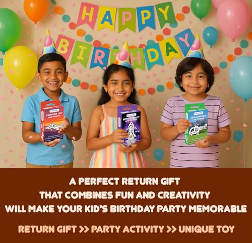 Image of Funvention Birthday Return Gifts(Pack of 12)Fun Fidgets,Aircraft+Bike+Cars DIY Mini Mechanical Models 3D Puzzle Return Favours for Kids Birthday Party 5+ Years Made in India Toys Return Gift,Silver