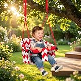 Babyschaukel - Kinderschaukel Outdoor mit weichem Sicherheitsgurt & verstellbarem Seil, Kleinkind Schaukel für Innen & Außen, Schaukel Outdoor zur Baby sensorischen Förderung (Rot)