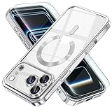 Misea Magnetic for iPhone 17 Pro Max Case Compatible with MagSafe [Never Yellowing] [Military Grade Drop Protection] Full Camera Lens Protector Plating Soft Clear Phone Case for Women, Silver