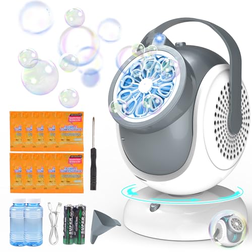 Big Bubble Machine - Automatic Bubbles Blower for Kids, Toddlers - 360° Oscillation & 75° Adjustment, Bubble Toys with LED Light - Gifts for Boys, Girls, Easter, Outdoor, Birthday, Party Use