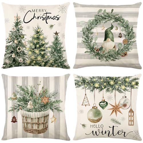 Bseical 4 Stück Kissenbezug Weihnachten, Weihnachtskissenbezug 45x45...