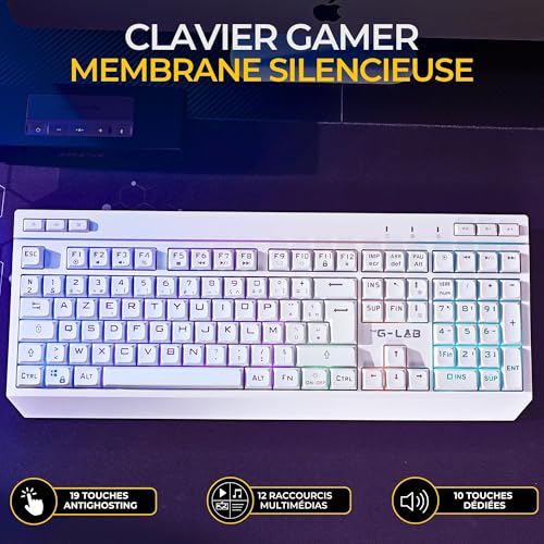 The G-Lab - Tungsten EX Combo - Zestaw klawiatury bezprzewodowej - potrójne połączenie 2,4 GHz/BT/przewodowe - AZERTY FR Gamer Keyboard RGB & Makra Custom - Bezprzewodowa mysz do gier 6400DPI - PC/PS4