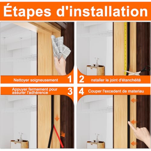 Joint Porte Fenetre Isolation Froid et Phonique,Type D Caoutchouc Joint de Porte, TPE Autocollante en porte Bande D'étanchéité, pour isolation phonique porte, Joint Etancheite Entree (Noir, 7m) – vue 8