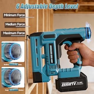 18 Gauge Cordless Nail Gun for Mak-ita 18V Battery, 2 in 1 Brad Nailer & Electric Stapler with 1 * 4.0Ah Battery, 1000 Nails & 1000 Staples for DIY Project, Home Improvement and Woodworking