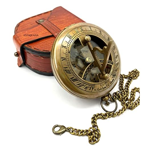 Brass Compass Unique Sundial Engraved Compass With Leather Case Antique Brass Compass With Chain A Great Gift Item For Your Loved Ones Hikers And Traveler By