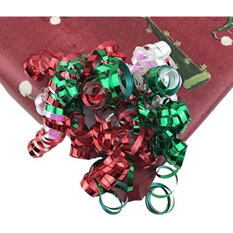 MMvolesy Festive Thinly Sliced Curls Metallic Curly Christmas Bow Self-Adhesive for Gift Wrap, Craft Packing, Wrapping （6pc） Cover