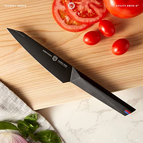 Vosteed 5" Kitchen Utility Knife - Small Kitchen Chef Knife Petty Paring Knife For Vegetables & Fruits, High Carbon Stainless Steel & Titanium Nitride Coated - Sheath Included #TOP4