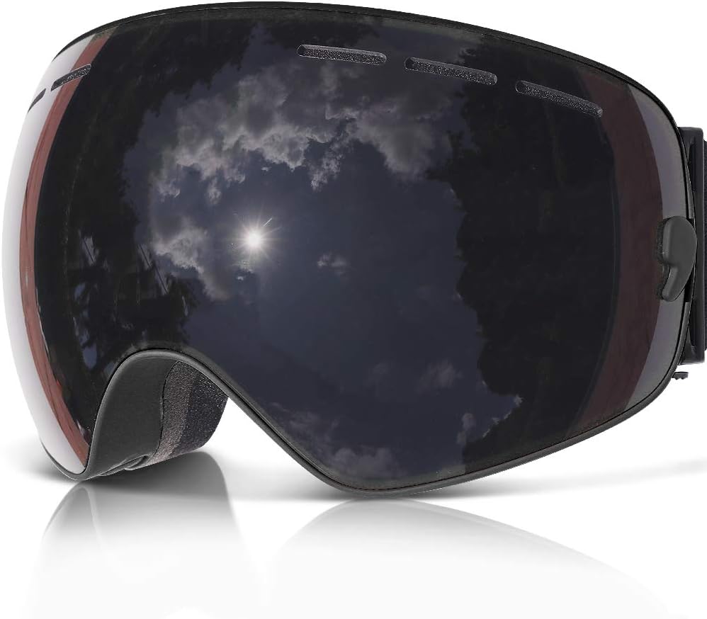 ZABERT Ski Goggles, Ski Snowboard Goggles - for Women Men Youth Girls Boys Snowboarding Snowmobile - Over Glasses OTG Double Lens Anti Fog Frameless Interchangeable Lens 100% UV Protection Black