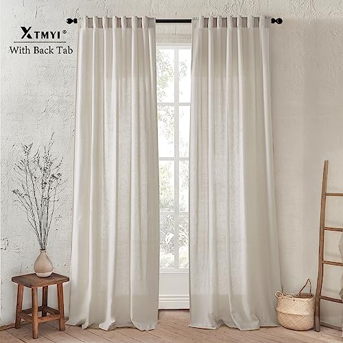 Image of XTMYI Floor to Ceiling Curtains 8 FT,Linen Cotton Blend Faux Linen Soft Touch Light Airy Grey Beige Sheer Curtains for Bedroom Living Room Dining Room Nursery,96 Inches Long