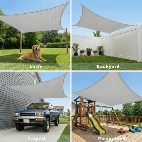 SHADEWIZ Rectangle 8' x 10' Gray Sun Shade Sail Canopy Awning for Patio Backyard Lawn Garden Outdoor Activities Grade UV Block Mesh Netting, We Can Make Custom Sizes by SHADEWIZ - Used condition - Image 7