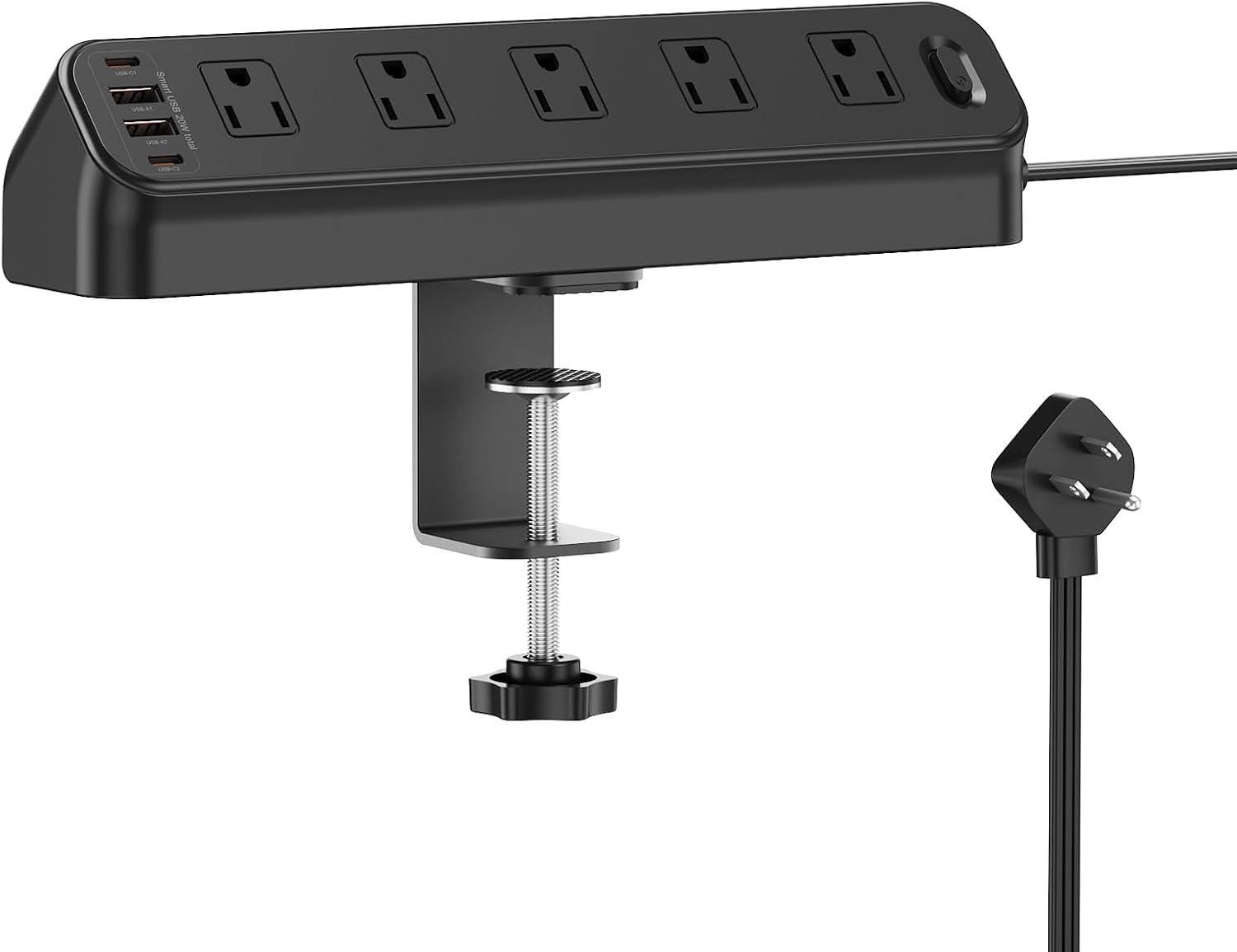 BEVA Desk Clamp Power Strip 6FT, Desk Edge Mount Extension Cord with 10 Outlets, 20W Total Fast Charging Station, PD 20W USB C Ports, Fit 1.96" Tabletop Edge