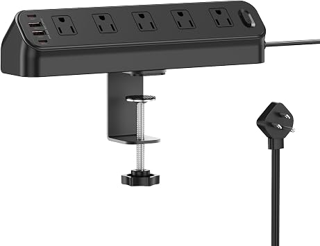 BEVA Desk Clamp Power Strip 6FT, Desk Edge Mount Extension Cord with 10 Outlets, 20W Fast Charging Station, PD 20W USB C Ports, Fit 1.96" Tabletop Edge, Etl List