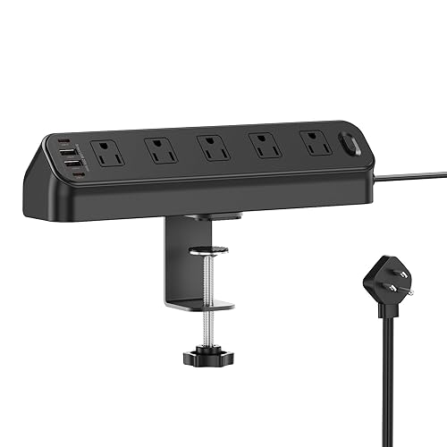 BEVA Desk Clamp Power Strip 6FT, Desk Edge Mount Extension