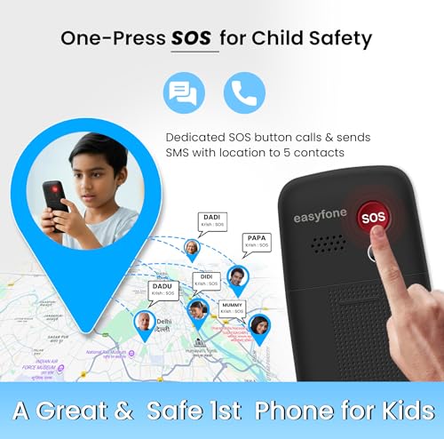 Image of Easyfone Marvel+ 2.4 inch Safety Mobile Phone for Kids | Get Calls from Known Contacts only I No Internet | Dedicated SOS Emergency Button I Photo Speed dial I Customisable menu I 2 yr Warranty.