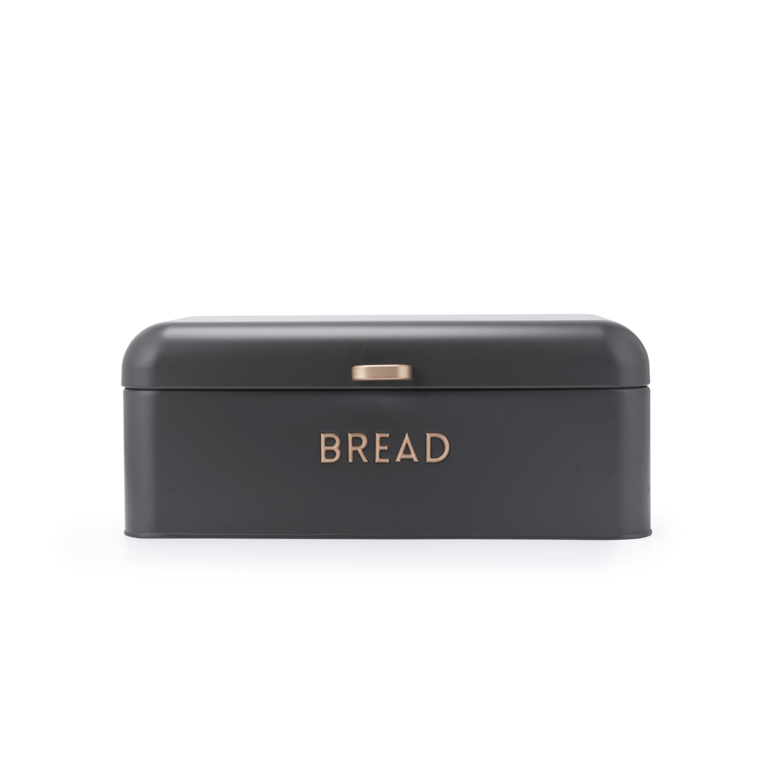 Salter Pebble Bread Bin - Large Bread Storage Container, Store Up to 2 Loaves of Bread, Pastries & Bagels, Durable Powder Coated Steel, Easy to Clean, Brass Embossed Lettering, Easy Clean, Charcoal