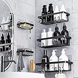 Fadun Shower Caddy 5 Pack Shower Rack No Drilling Bathroom Shelves with Soap Dish Adhesive Shower Organiser-Black