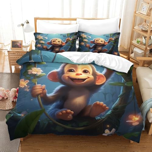 Parure de lit singe 3D microfibre de haute densité pour lit double enfant
